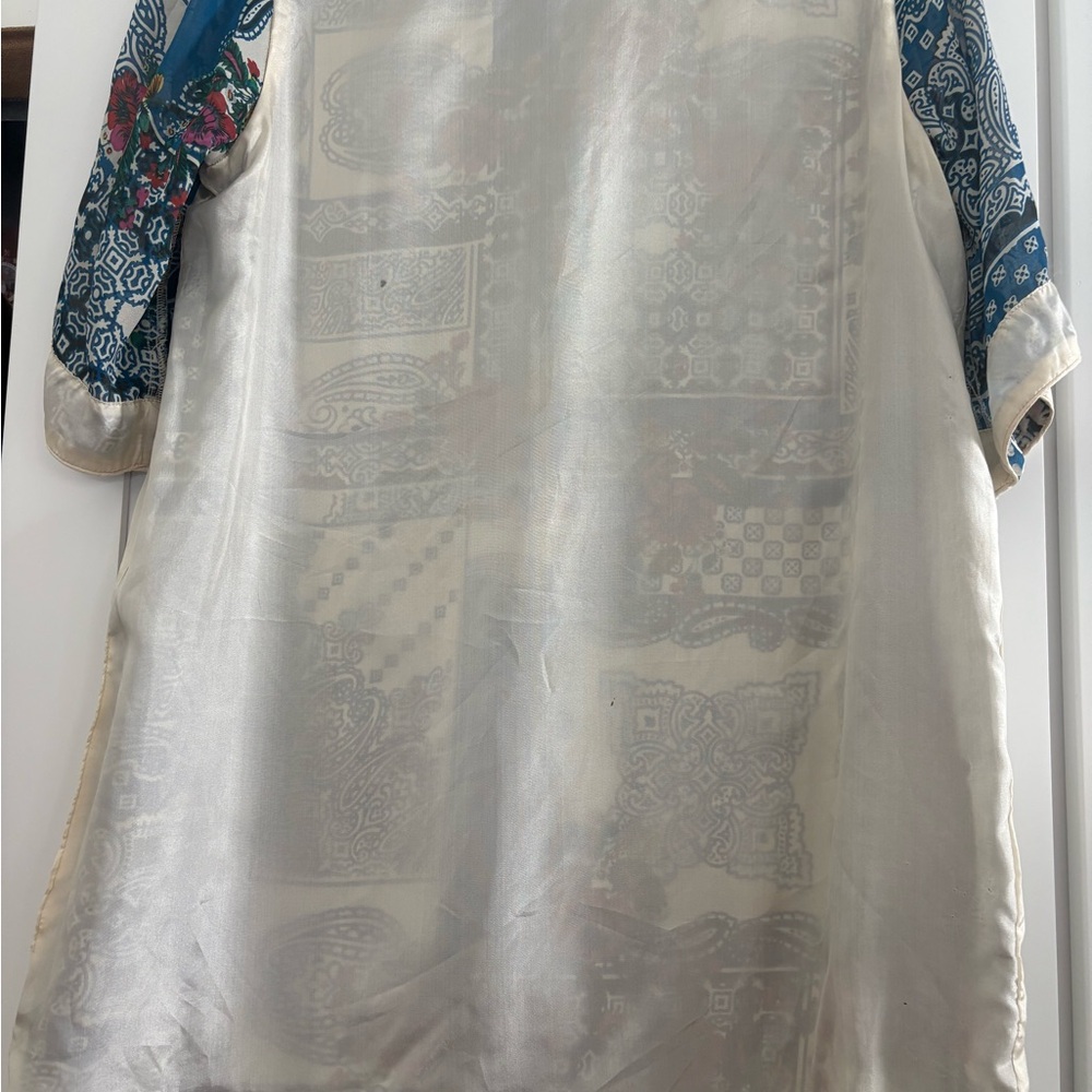 $290 Johnny Was Blue and Tan floral Patchwork burned velour silk  Tunic Dress S - Picture 10 of 13